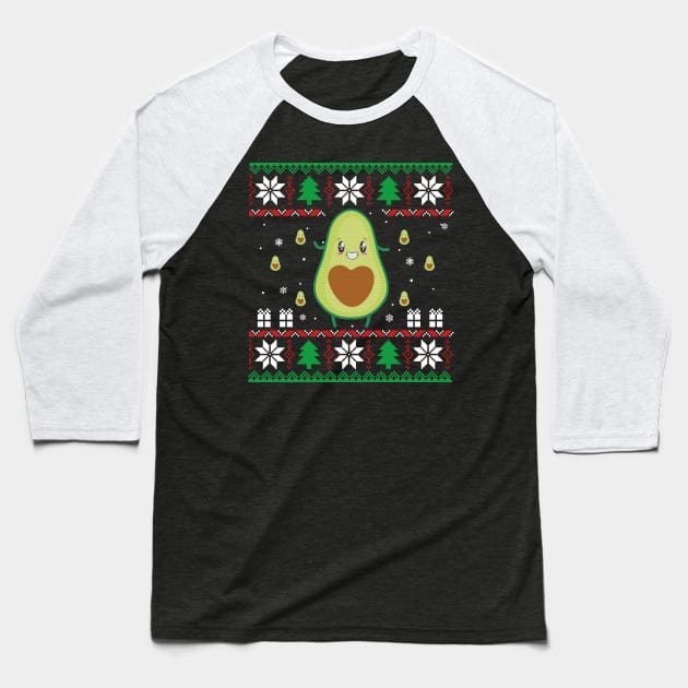 Funny Avocado Ugly Christmas Sweater Vegan Baseball T-Shirt by Dunnhlpp